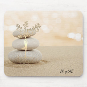 Therapeut Zen Stenen Zand Gouden Boom Silhouet Muismat