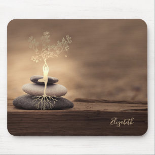 Therapeutische Zen Stenen, Gouden Boom Silhouet Br Muismat