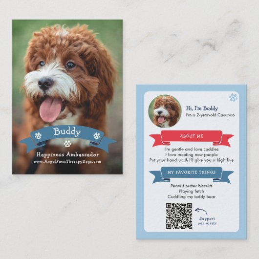 Therapiehond Foto Huisdier Handelskaart, QR-code Contactkaartje (Voorkant / Achterkant)