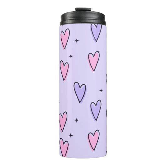 Thermal Tumbler Purple Pink Hearts Thermosbeker (Voorkant)