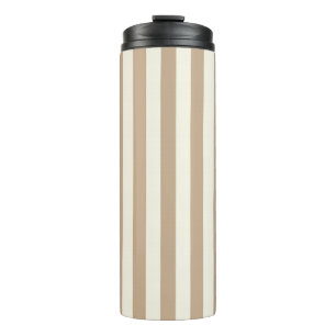 Thermische tumbler beige en bruine streep thermosbeker