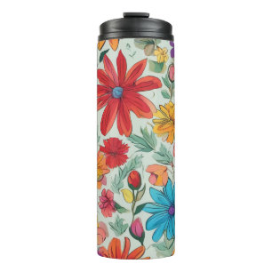 Thermische Tumbler - Kleurrijke Abstracte Bloemen  Thermosbeker
