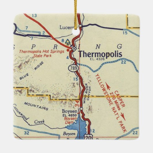 Thermopolis WY  Map Keramisch Ornament (Achterkant)