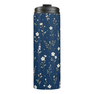 Thermos à motif de fleurs sauvages bleu marine