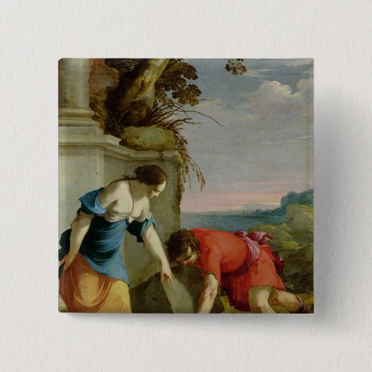 Theseus Finding z'n vaders zwaard, 1634 Vierkante Button 5,1 Cm (Voorkant)