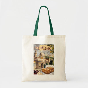 Thessaloniki Griekenland Painterly Travel Art Vint Tote Bag