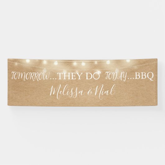 They Do BBQ Rustic String Lights Trouwfeest  Spandoek (Horizontaal)