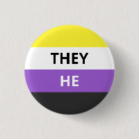 They/He Pronouns Non-Binary Flag Badge