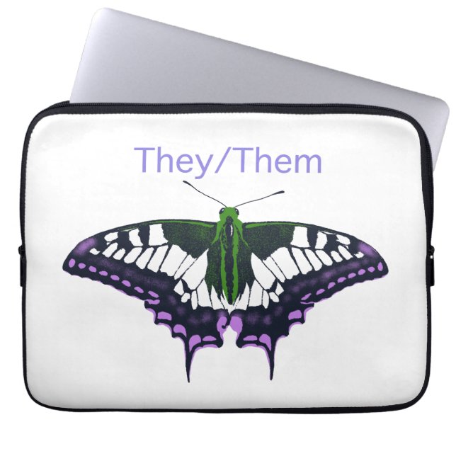 They/Them Nonbinary Pride Swallowtail Butterfly Laptop Sleeve (Voorkant)