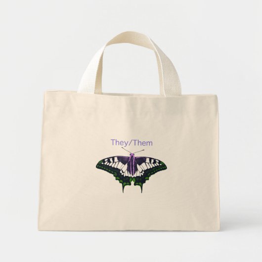 They/Them Nonbinary Pride Swallowtail Butterfly Mini Tote Bag (Voorkant)