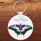 They/Them Nonbinary Pride Swallowtail Butterfly Sleutelhanger (Voorkant)