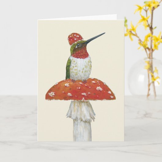 Thibault la carte de voeux pliée colibri (Fleur jaune)