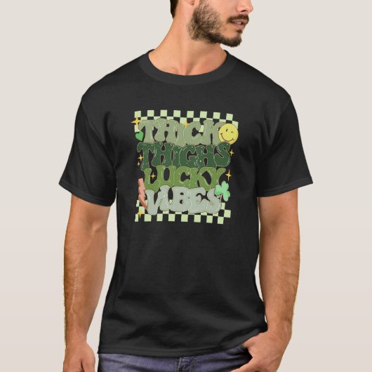 Thick Thighs Lucky Vibes Retro Groovy Women St Pat T-shirt (Voorkant)