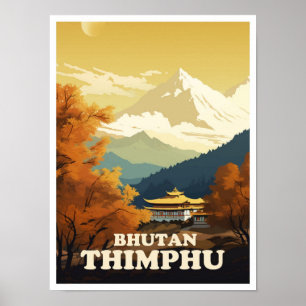 Thimphu Bhutan Art Vintage Travel Illustratie Poster