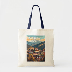 Thimphu Bhutan Illustration Travel Art Vintage Tote Bag