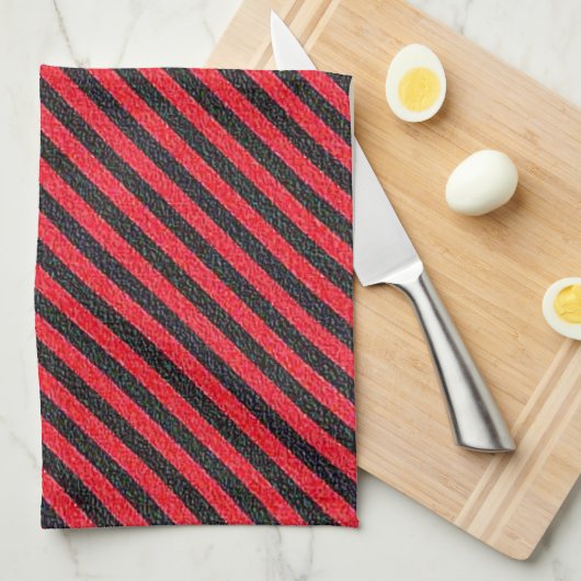 Thin Black and Red Diagonal Stripes Theedoek (Quarter Fold)