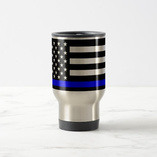 Thin Blue Line American Flag Black en White Reisbeker (Center)