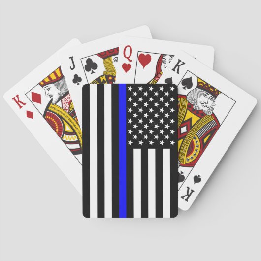 Thin Blue Line American Flag Black en White Speelkaarten (Achterkant)