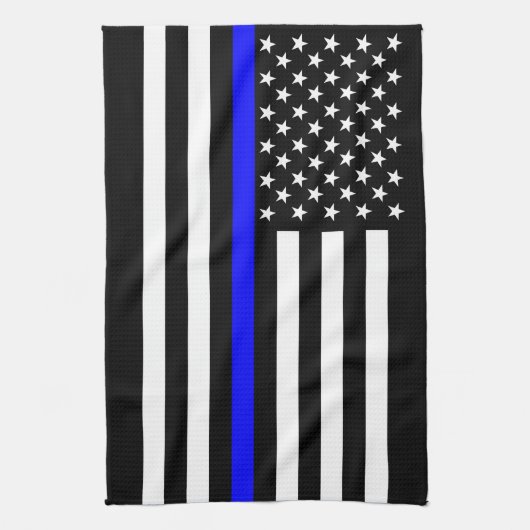 Thin Blue Line American Flag Black en White Theedoek (Verticaal)