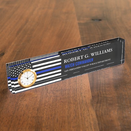Thin Blue Line American Flag Custom Desk Naambordje (Zijkant)