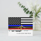 Thin Blue Line American Flag Custom text Briefkaart (Staand voorkant)