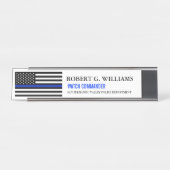 Thin Blue Line American Flag Gepersonaliseerd Whit Bureau Naambordje (Voorkant)