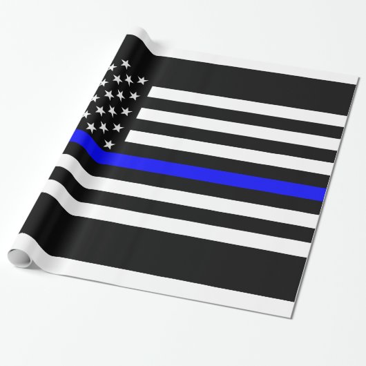 Thin Blue Line American Flag Graphic Decor Cadeaupapier (Uitgerold)