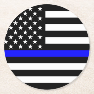 Thin Blue Line American Flag Graphic Decor Ronde Kartonnen Onderzetter