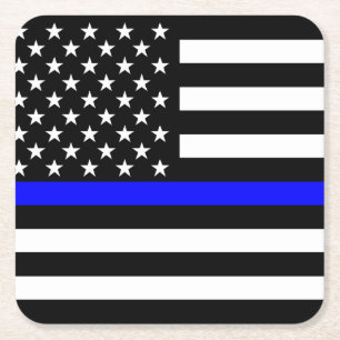 Thin Blue Line American Flag Graphic Decor Vierkante Kartonnen Onderzetter