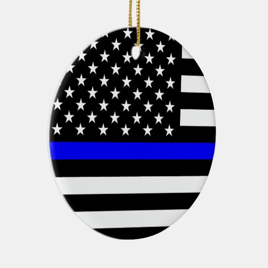 Thin Blue Line American Flag Keramisch Ornament (Rechts)