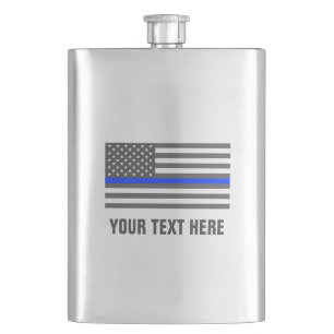 Thin blue line american flag law forcement drink flacon