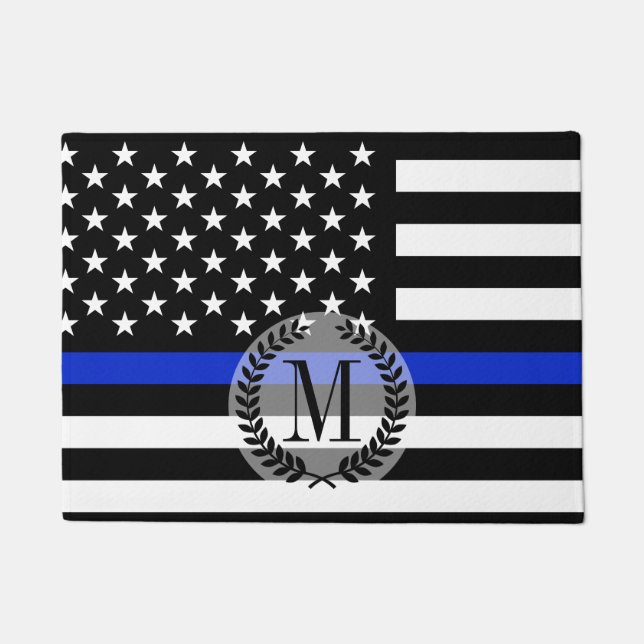 Thin Blue Line American Flag Monogram Deurmat (Voorkant)