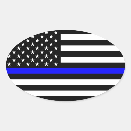 Thin Blue Line American Flag Ovale Sticker (Voorkant)