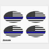 Thin Blue Line American Flag Ovale Sticker (Vel)
