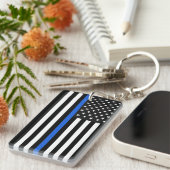 Thin Blue Line American Flag Sleutelhanger (Voorkant Rechts)