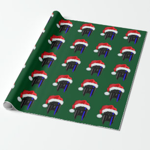 THIN BLUE LINE American Flag Spartan Santa Wrap Cadeaupapier