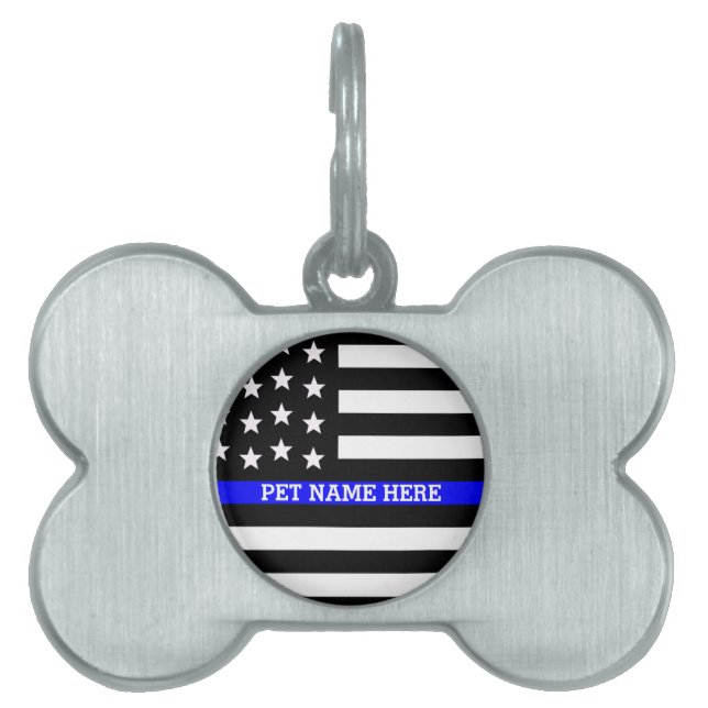 Thin Blue Line - American Flag Specialized Custom Huisdieren Naamplaatje (voorkant)