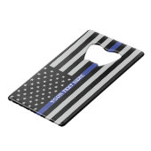 Thin Blue Line - American Flag Specialized Custom Kredietkaart Flessenopener (Voorkant Gekanteld)