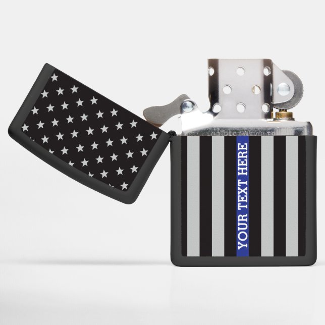 Thin Blue Line American Flag Zippo Lighter (Geopend)