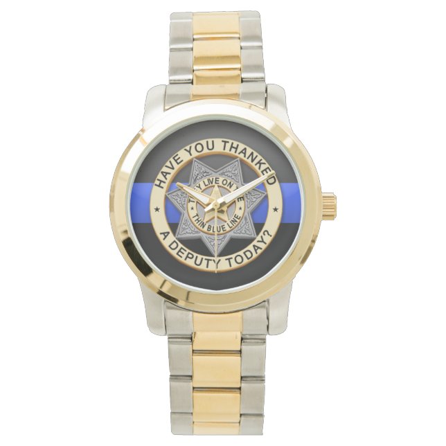 Thin Blue Line Badge Horloge (Voorkant)