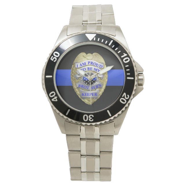 Thin Blue Line Badge Horloge (Voorkant)