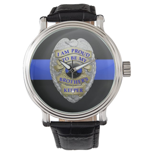 Thin Blue Line Badge Horloge (Voorkant)