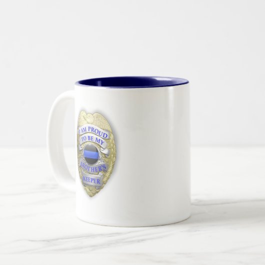 Thin Blue Line Brothers Keeper Badge Tweekleurige Koffiemok (Voorkant links)