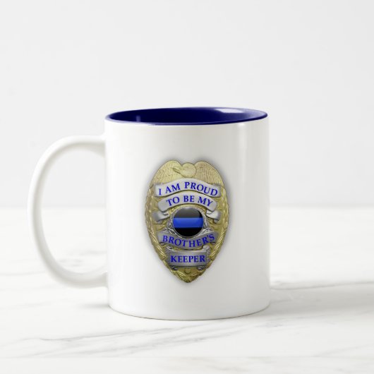 Thin Blue Line Brothers Keeper Badge Tweekleurige Koffiemok (Links)