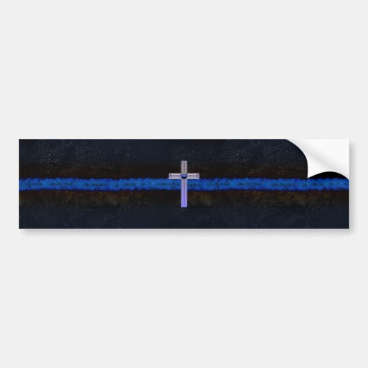 Thin Blue Line Cross Bumpersticker (Voorkant)