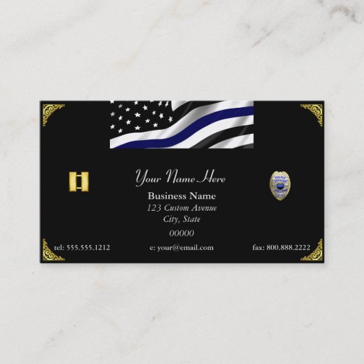 Thin Blue Line Custom Flag and Badge Visitekaartje (Voorkant)