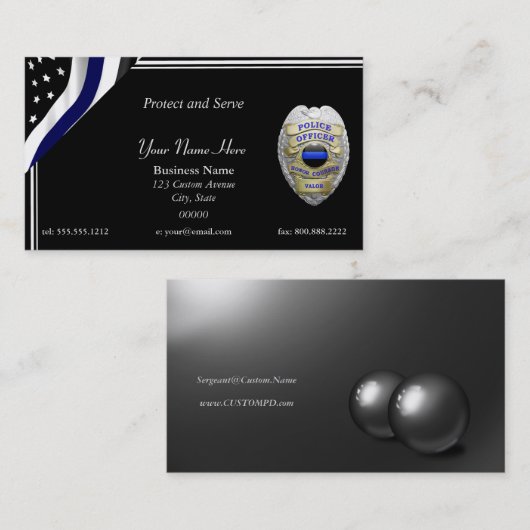 Thin Blue Line Custom Flag and Badge Visitekaartje (Voorkant / Achterkant)