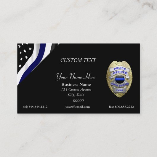 Thin Blue Line Custom Flag and Badge Visitekaartje (Voorkant)