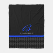 Thin Blue Line Custom Monogram Black Argyle Fleece Deken (Voorkant)