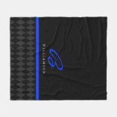Thin Blue Line Custom Monogram Black Argyle Fleece Deken (Voorkant (Horizontaal))